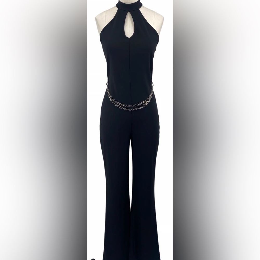 90s Jumpsuit Flared Leg Chocker Neck Chain Accessory Sleeveless